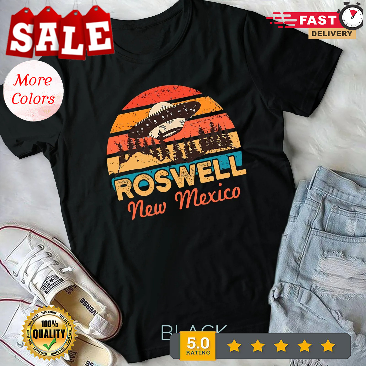 Roswell New Mexico Home of the Alien Crash Site and Cover Up Unisex T-shirt - Picture 2 of 20