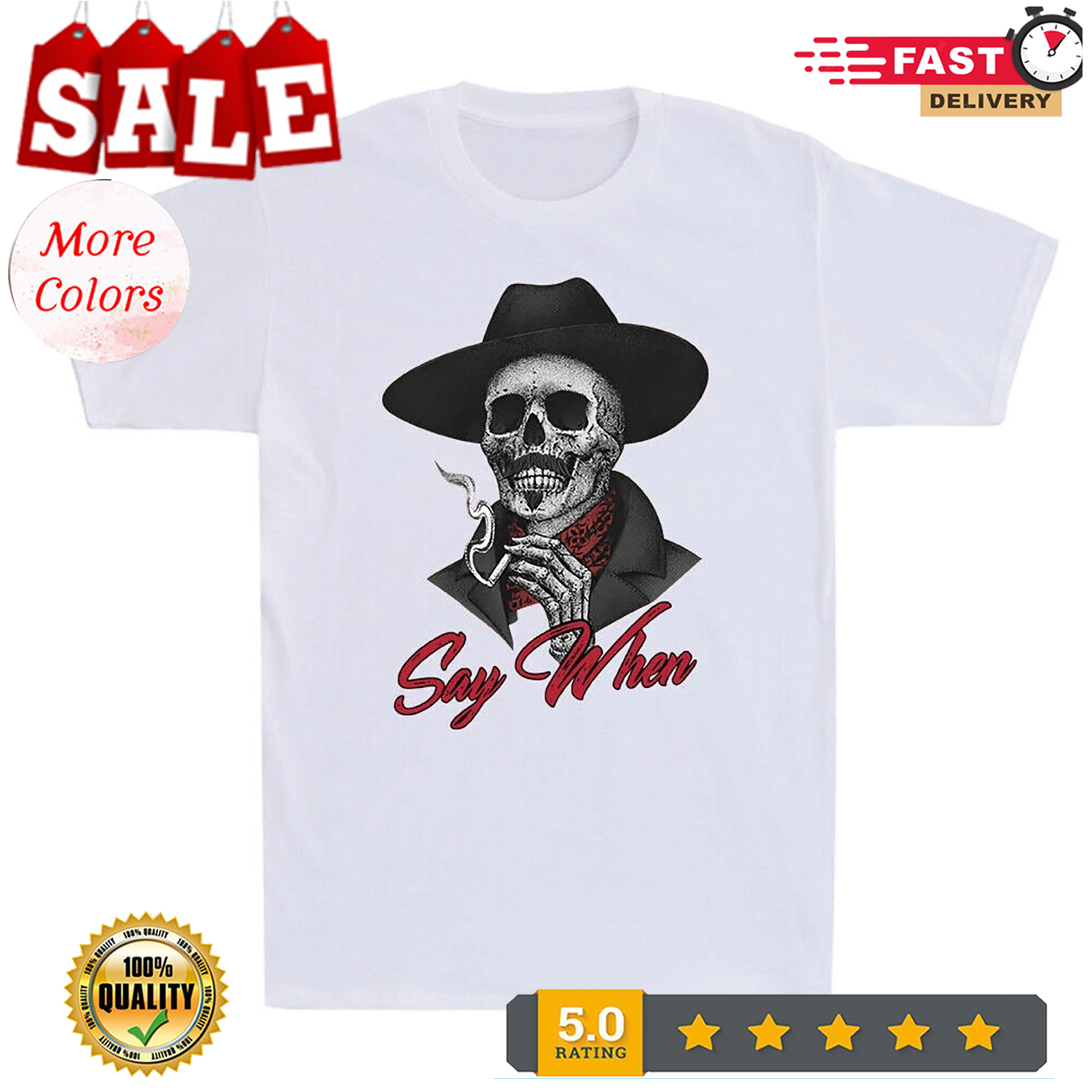 Say When Doc Holiday Skull Skeleton Waiting To Death Vintage Men’s T-Shirt Black