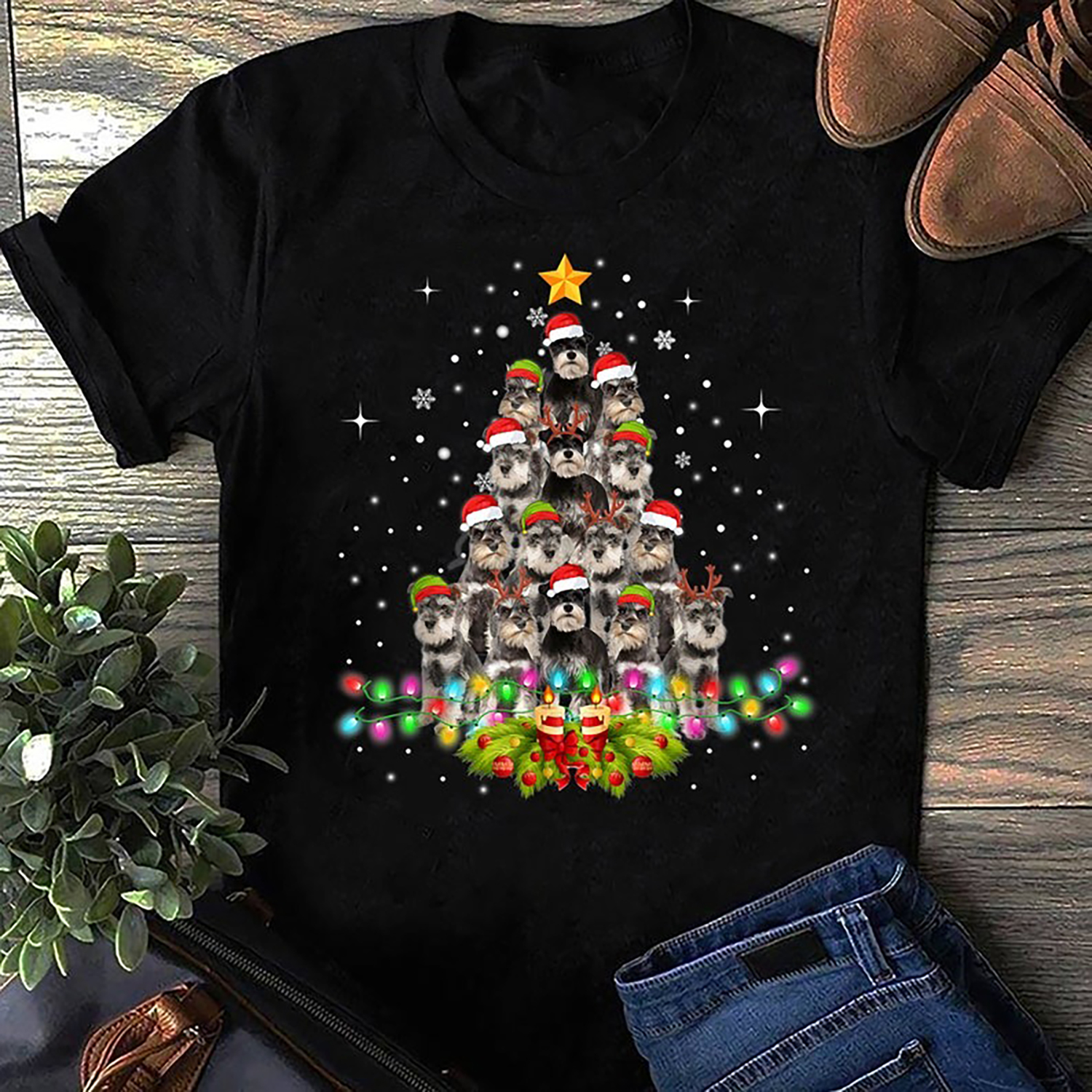 Schnauzer Dogs Tree Christmas Xmas Pet Animal Dog T-Shirt - Gift for Dog Love... - Picture 2 of 14