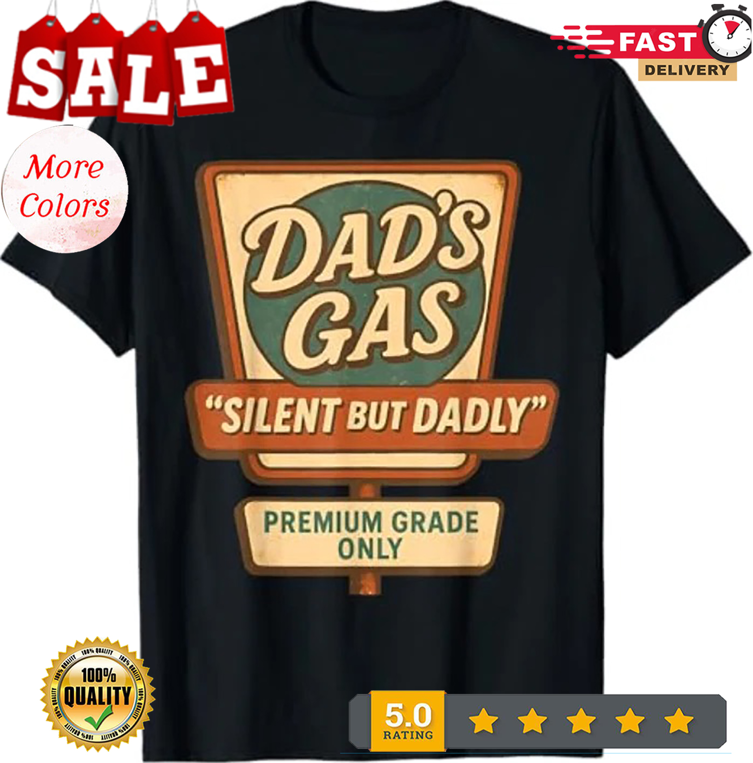 Silent But Dadly Funny Father's Day Fart Dad Farting Vintage T-Shirt - Picture 2 of 6