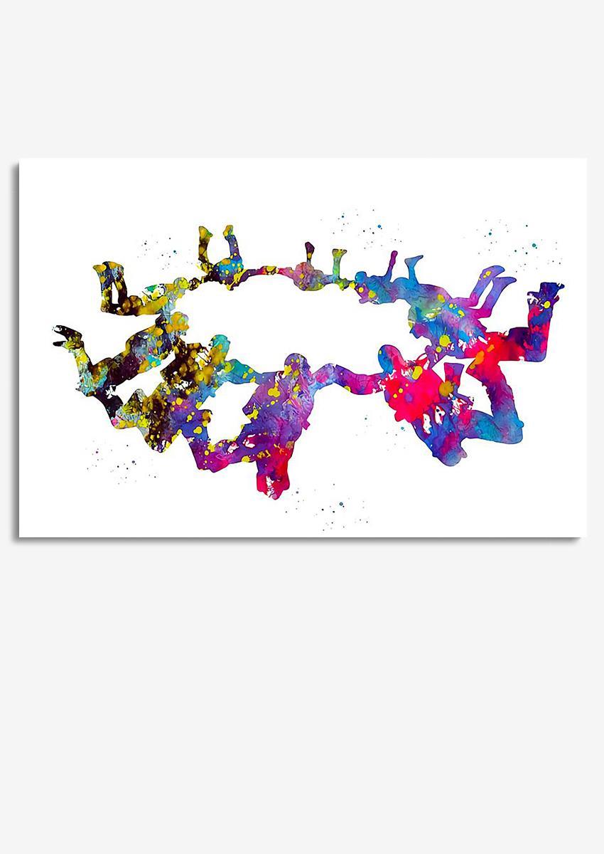 Skydiving Group Watercolor Wall Art For Home Decor Housewarming Bedroom Decor