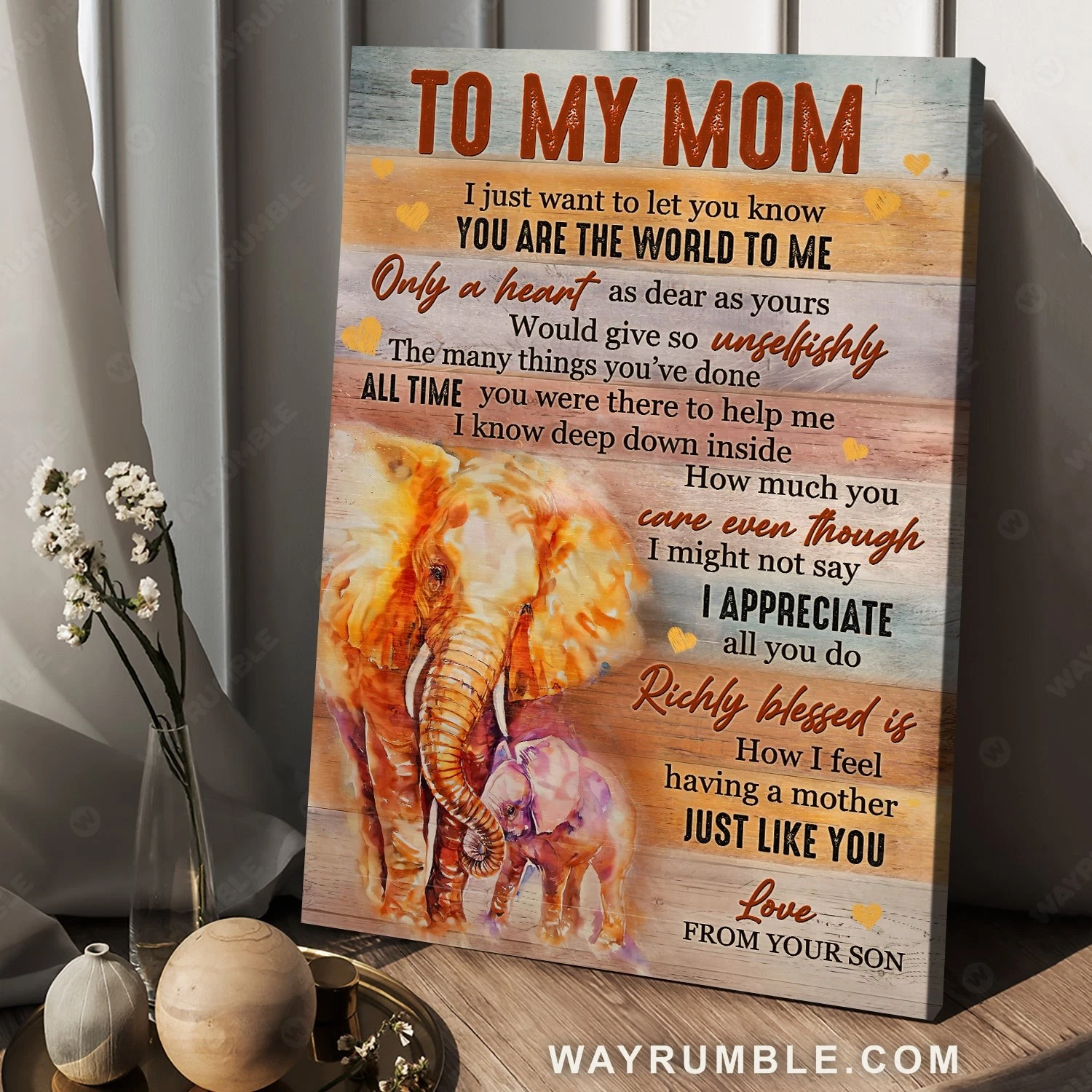 Son To Mom, Watercolor Elephant, Gift For Mom, You Are The World To Me – Fami…