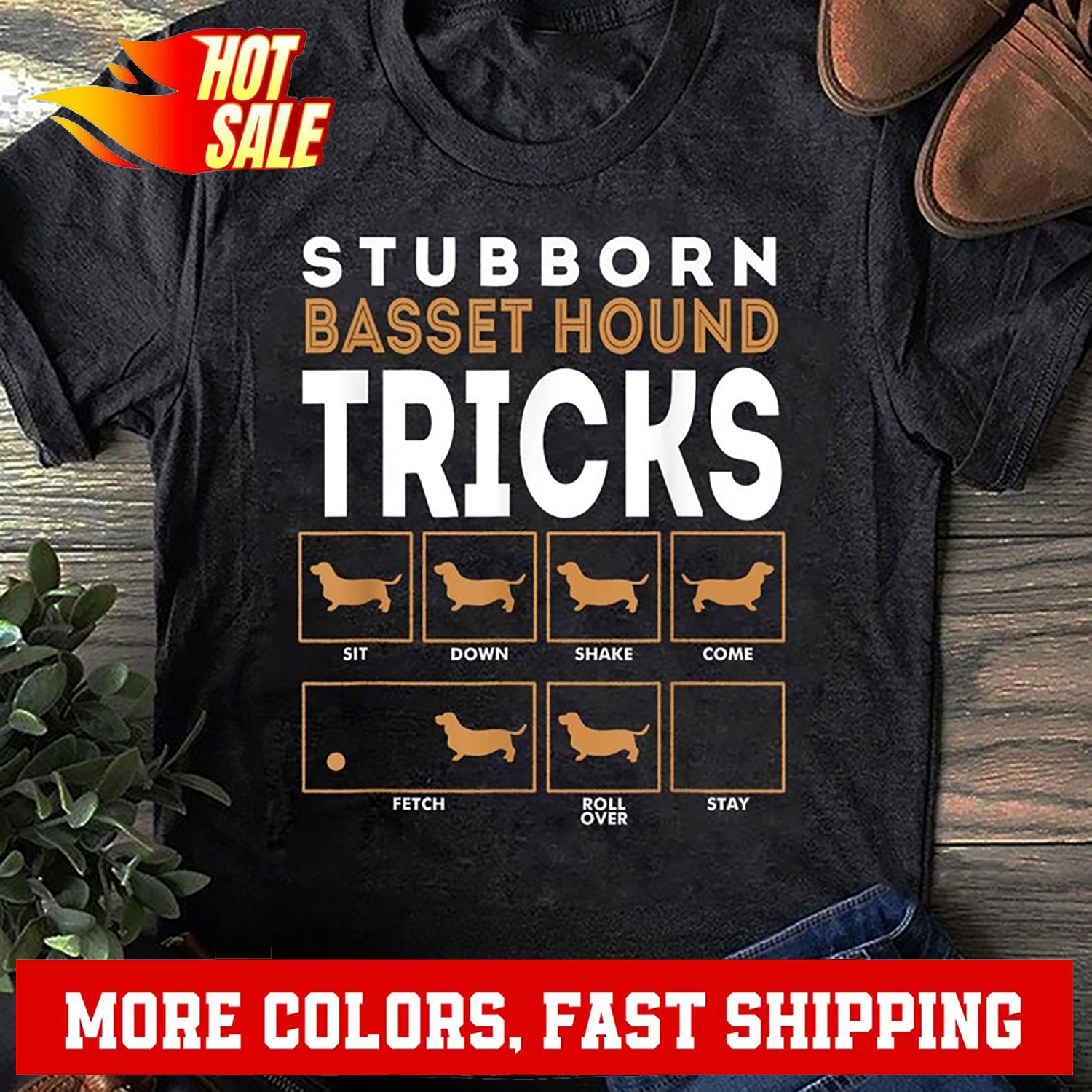 Stubborn Basset Hound Dog Training Tricks Graphic T-Shirt - Gift for Dog Love... - Picture 2 of 20