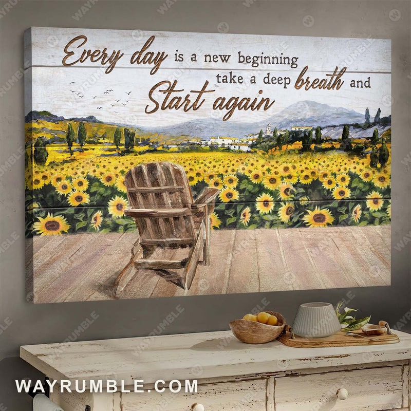 Sunflower Painting, Peaceful Village, Flower Field, Everyday is a new beginni…