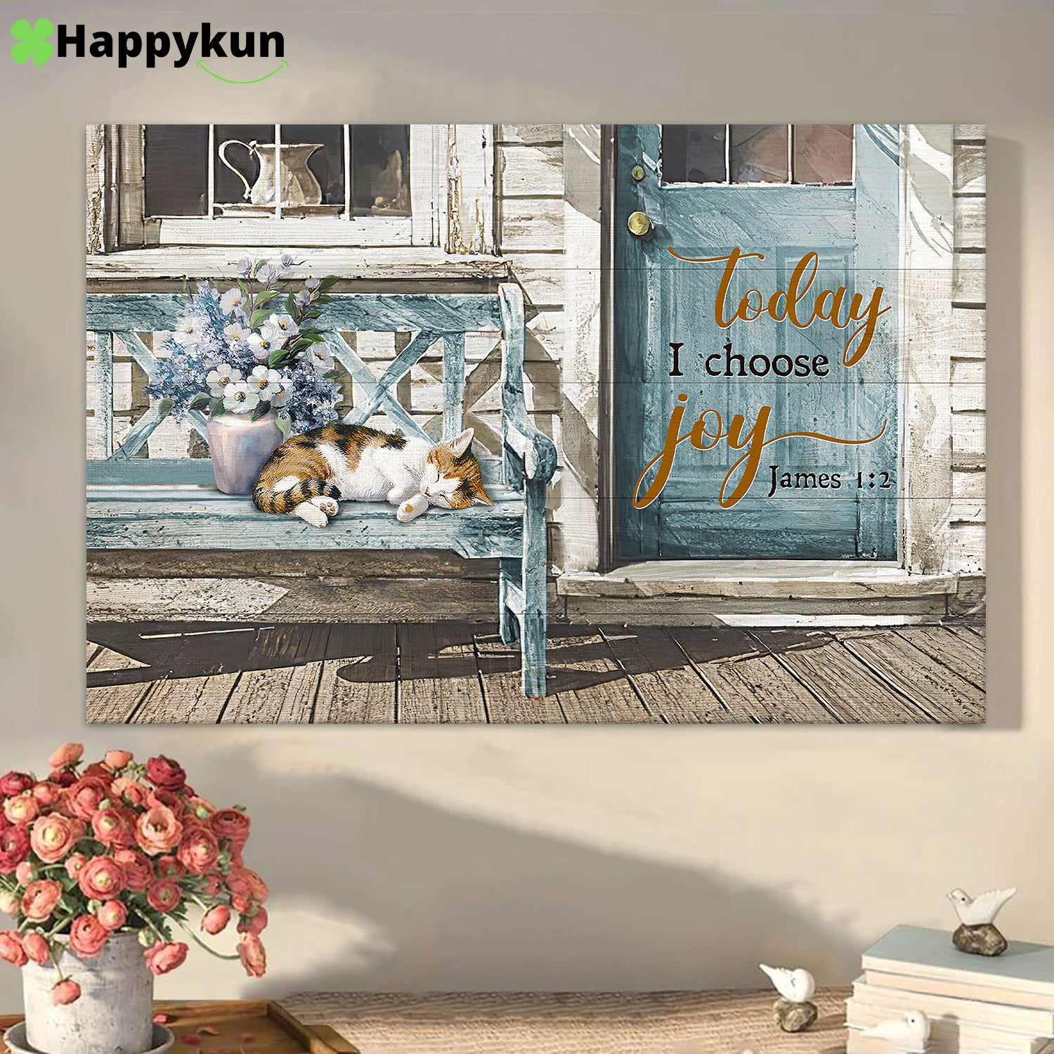 Today I Choose Joy Day Sleeping Cat Canvas Wall Art - Bible Verse Canvas - Re... - Picture 2 of 11