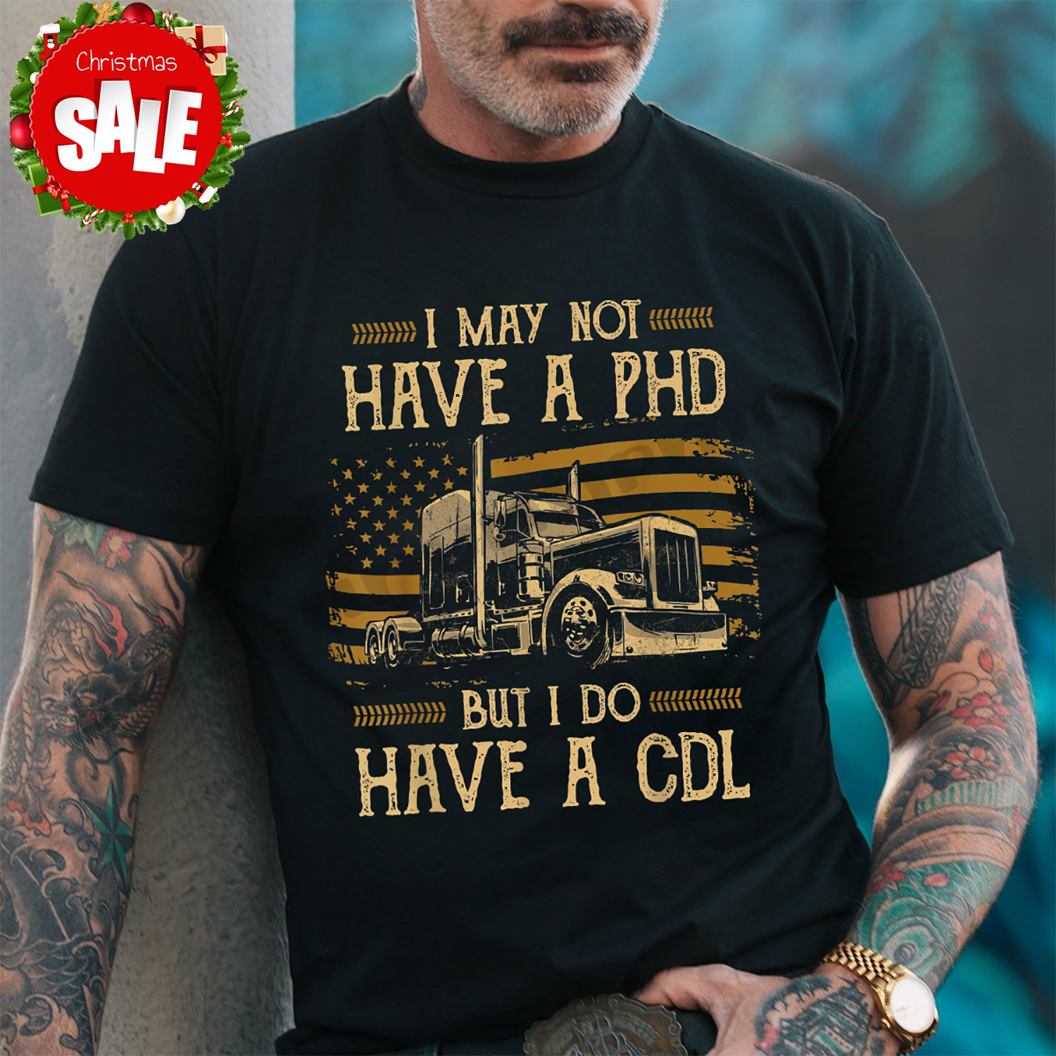 Trucker I May Not Have A PHD But Do Have A CDL Flag Truckin Dad For Men T-Shirt.