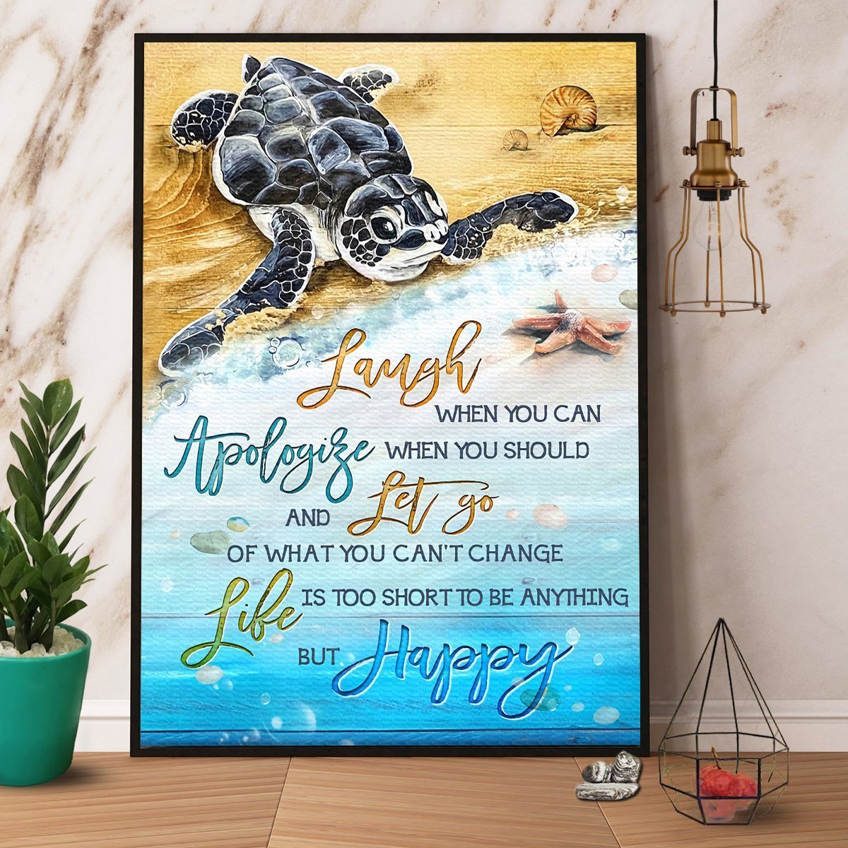Turtle - Life Is Short Too Short To Be Anything But Happy Satin Poster, Canva... - Bild 2 von 11
