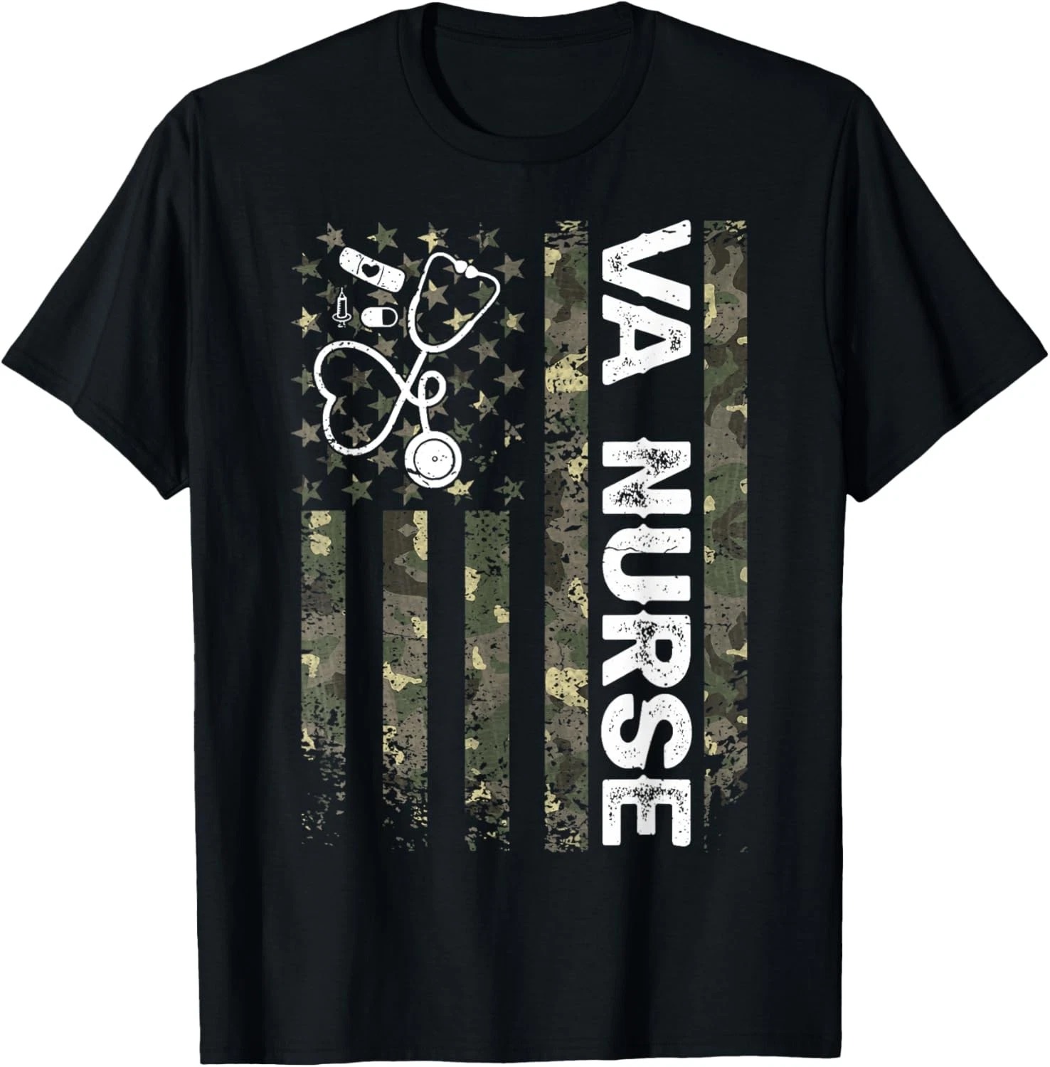 Patriotic VA Nurse Camo American Flag T-Shirt for Nurse Week 2025