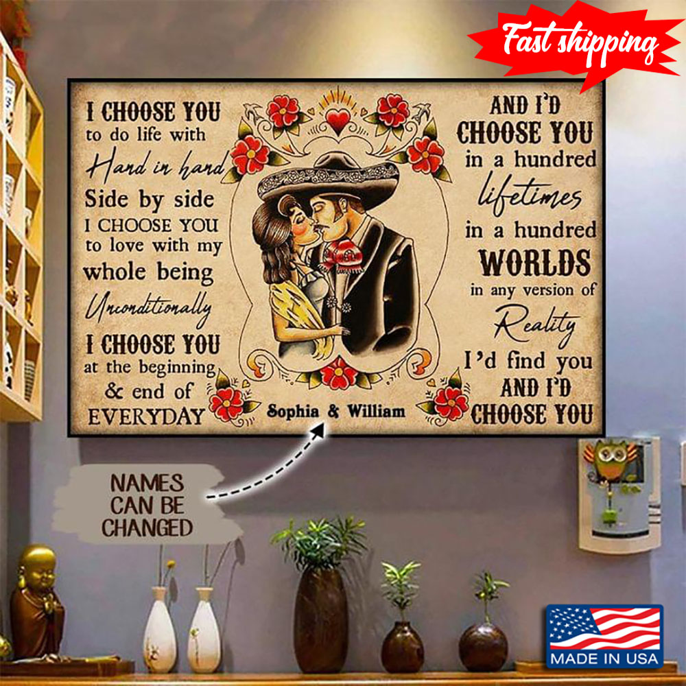 Vintage Customized Name Floral Mexican Couple I Choose You To Do Life With Ha... - Picture 2 of 11