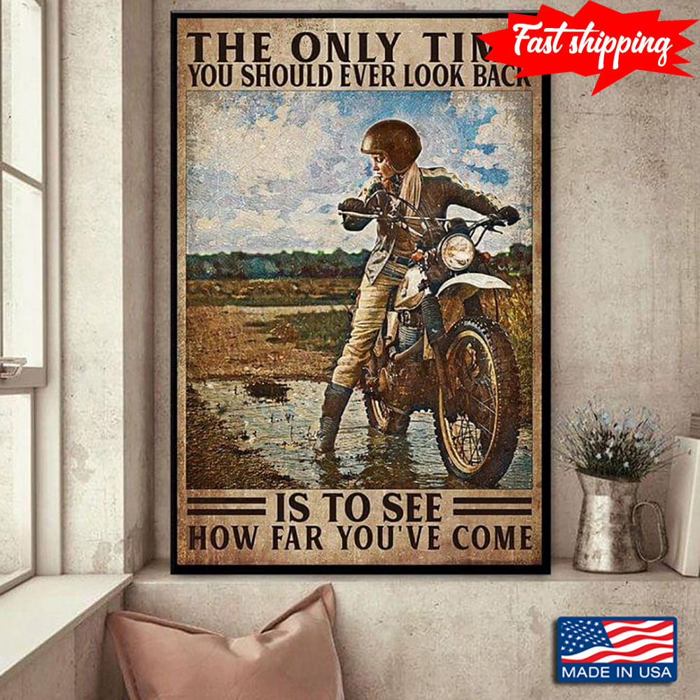 Vintage Female Biker Sitting On Bike Looking Back The Only Time You Should Ev…