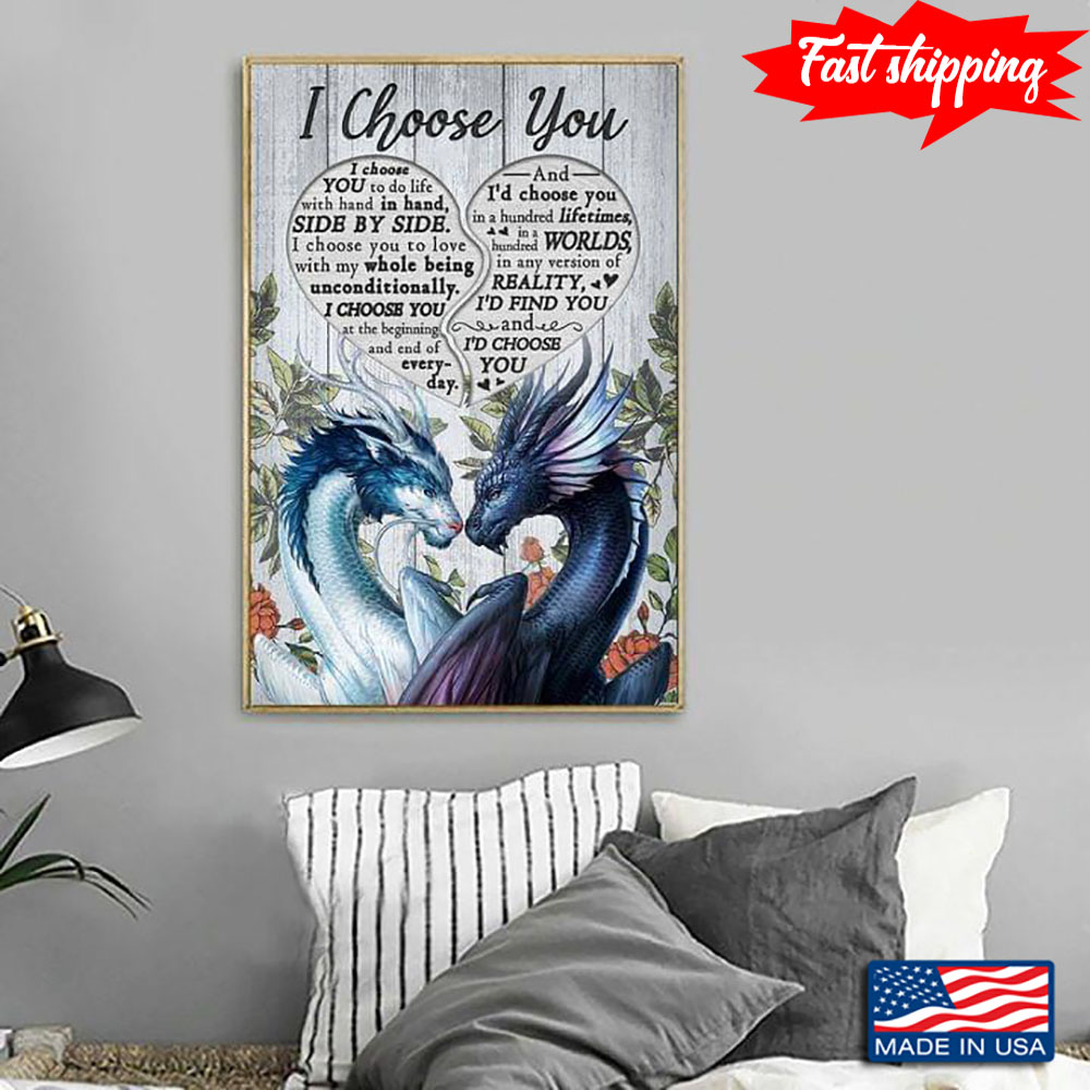 Vintage Floral Dragons & Heart Typography I Choose You To Do Life With Han... - Picture 2 of 11