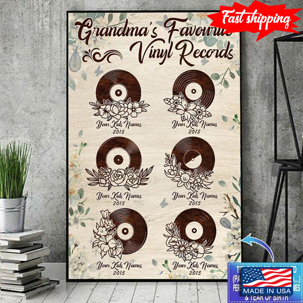 Vintage Floral Theme Customized Kid’s Name Grandma’s Favourite Vinyl Records