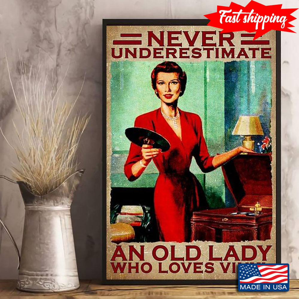 Vintage Girl With Vinyl Record Player Never Underestimate An Old Lady Who Lov…