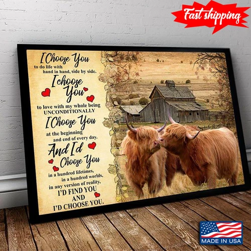 Vintage Highland Cows Kissing On Farm I Choose You To Do Life With Hand In Ha…