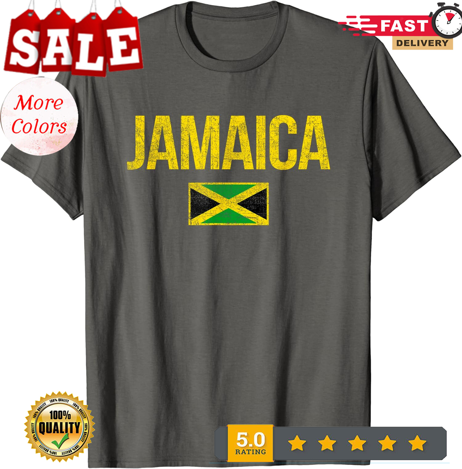 Vintage Jamaica Flag Jamaican Travel Vacation Gift Unisex T-Shirt - Picture 2 of 14
