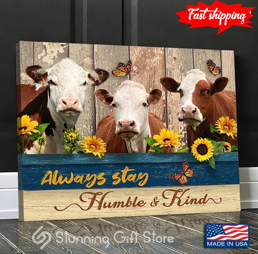 Vintage Three Brown &amp White Cows With Sunflowers And Butterflies Always St…