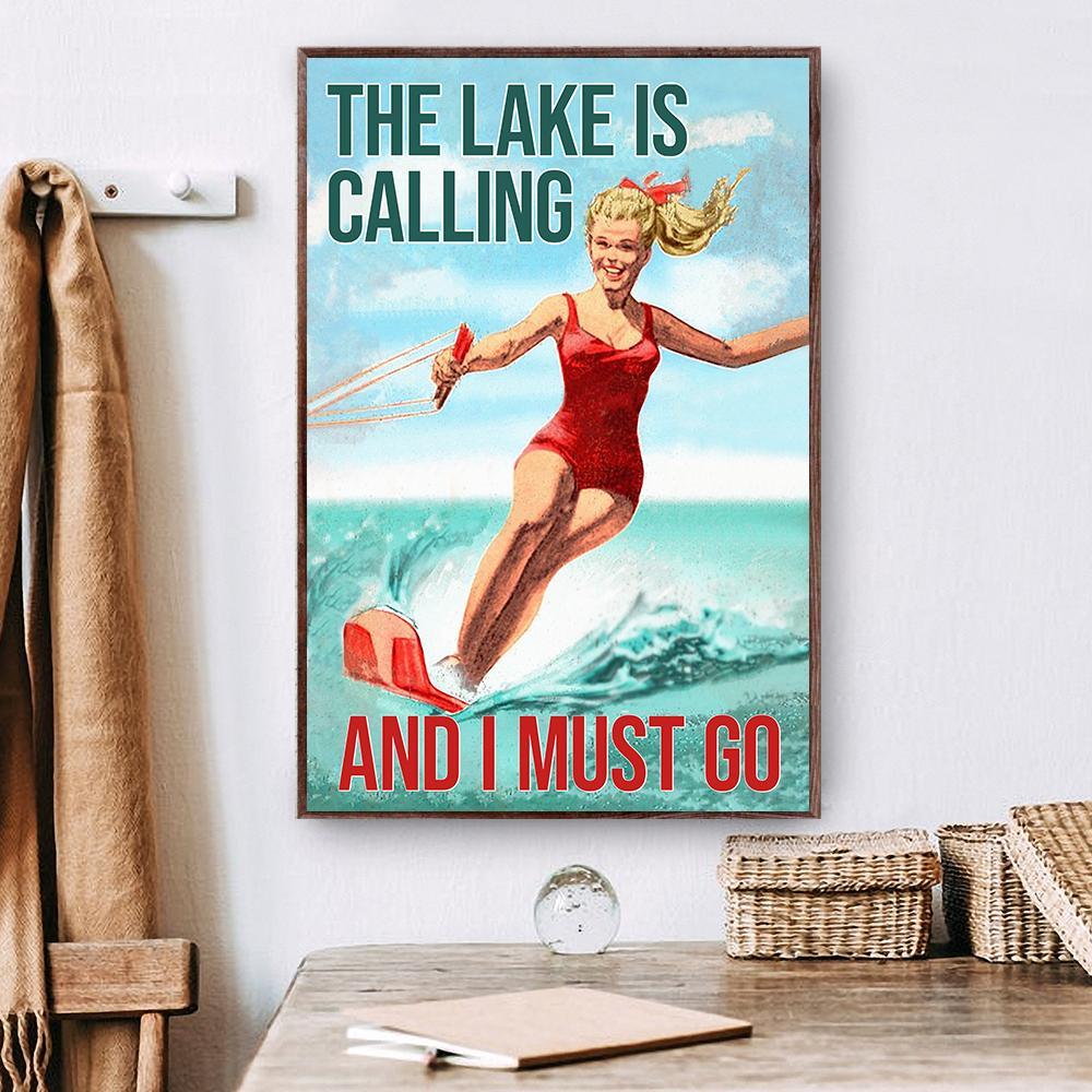 Waterskiing The Lake Is Calling Matte Poster,