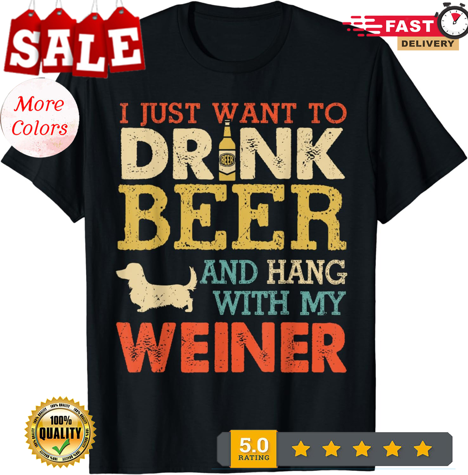 Weiner Dachshund Dad Drink Beer Hang With Dog Funny Unisex T-Shirt - Picture 2 of 20
