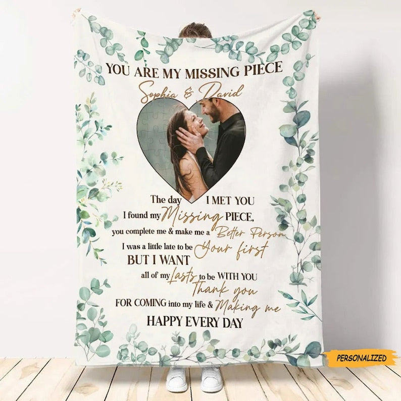 You Are My Missing Piece, Personalized Custom Couple Photo Upload Blanket, Gi... - Picture 2 of 12