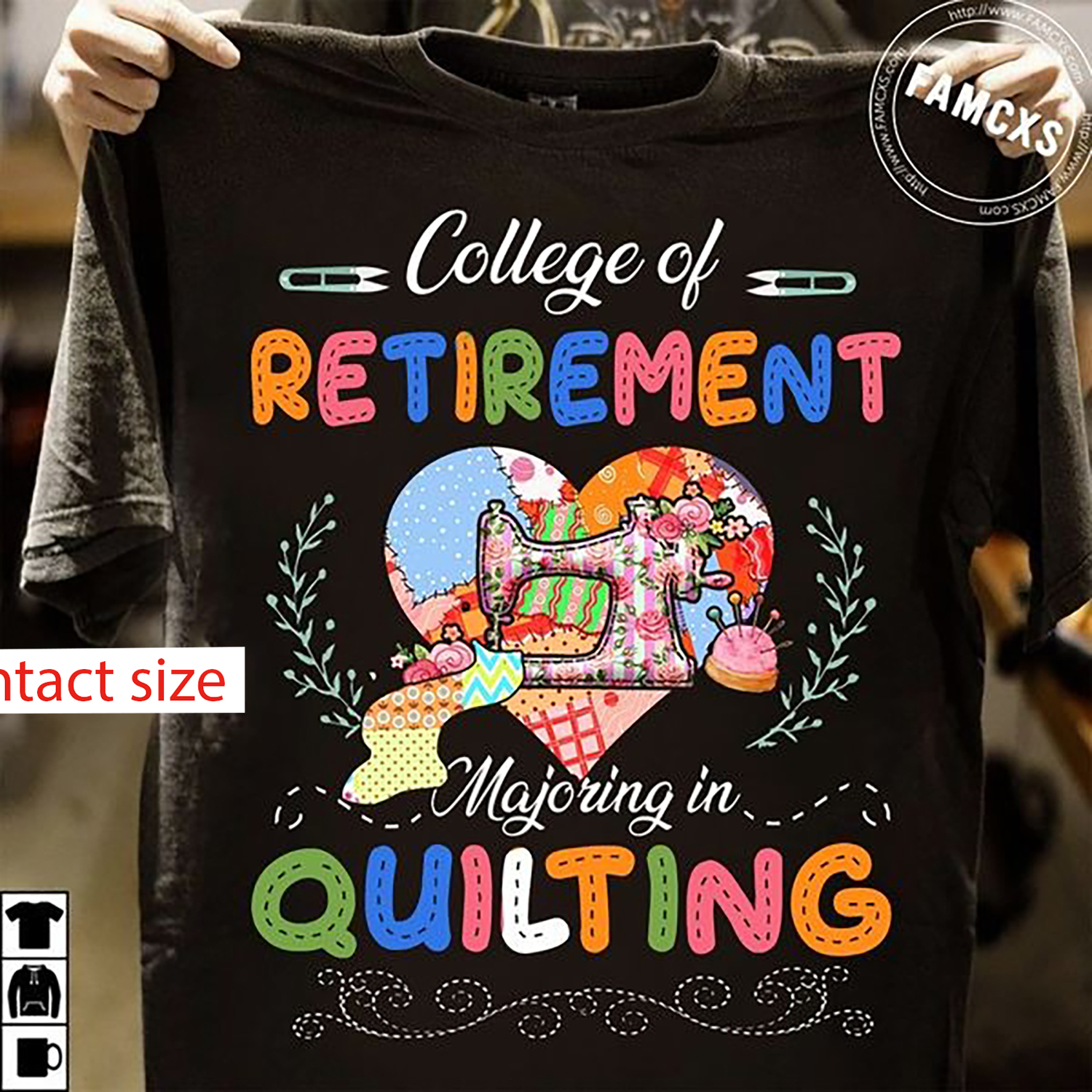 college of retirement majoring in quilting colorful heart